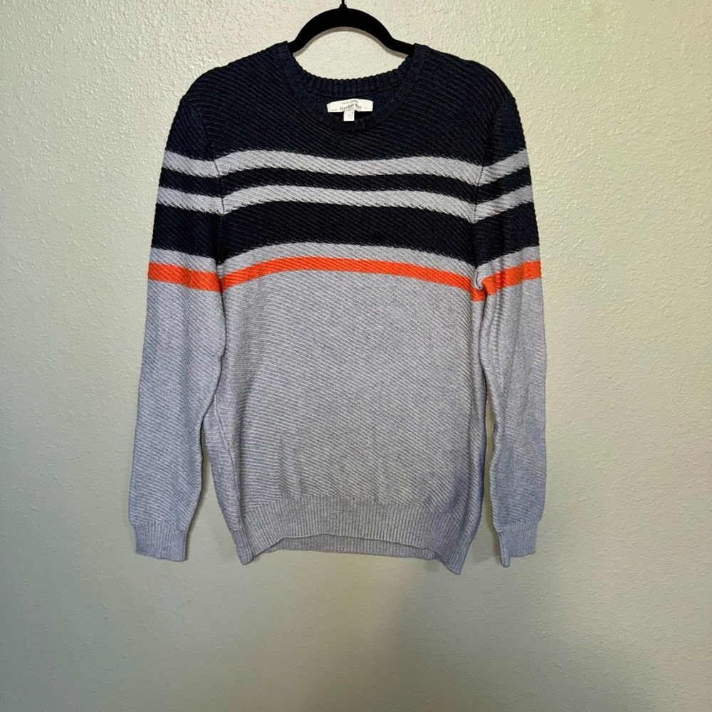 Hawker Rye Men’s Cotton Cashmere Sweater Striped Gray Black Orange Size M